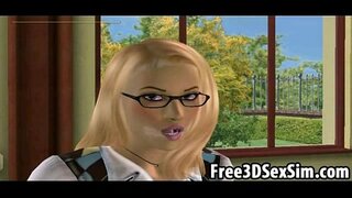 Issiq 3D schoolgirl bir ebony go&#039;dak qattiq mushuk licking